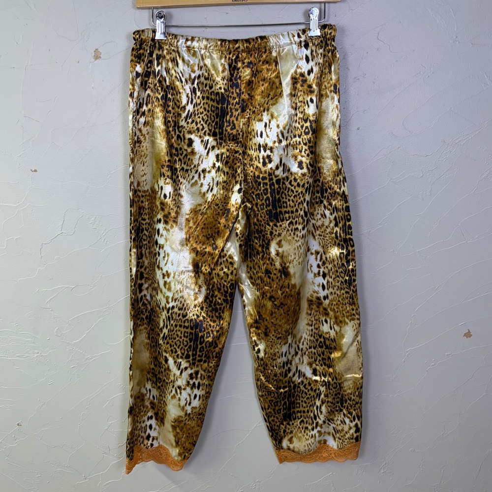 Robert Louis Pajama Set Womens Large Leopard Print Satin Lace Trim Mob Wife - Picture 4 of 7